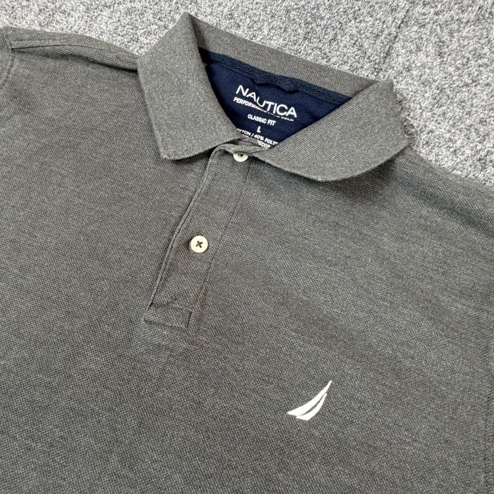 Nautica Performance Deck Polo Men Large Gray Classic Fit Pique Short Sleeve 3046